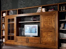 Living room walls made of wood photo