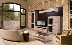 Living room walls made of wood photo