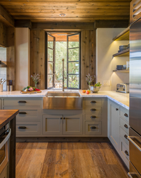 Corner kitchens for a wooden house photo