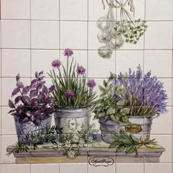 Tiles with flowers in the kitchen photo