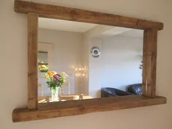 Wooden bathroom mirror photo