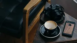 Photo of kitchen and coffee on the table