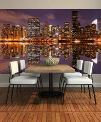 Kitchen with city on the wall photo