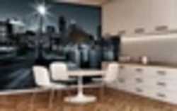 Kitchen with city on the wall photo