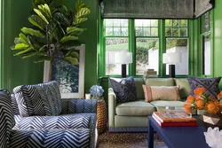 Green flowers in the living room interior photo