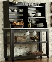 Shelves for dishes in the kitchen photo