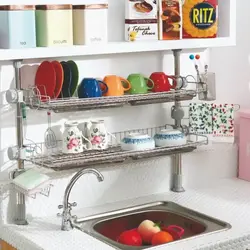Shelves for dishes in the kitchen photo