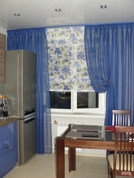 Curtains for blue-gray kitchen photo