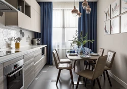 Curtains for blue-gray kitchen photo