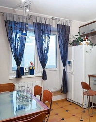 Curtains for blue-gray kitchen photo