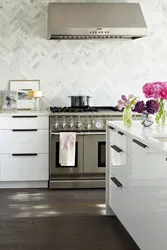 Modern white wallpaper for the kitchen photo