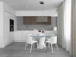 Modern white wallpaper for the kitchen photo