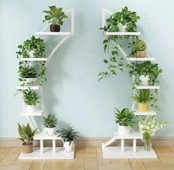 Flower shelves in the bedroom photo