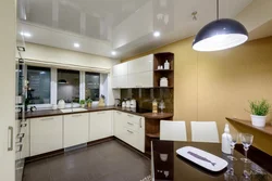 White gloss ceiling in the kitchen photo