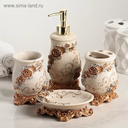Bathroom accessories with flowers photo