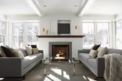 Light Fireplace In The Living Room Interior Photo