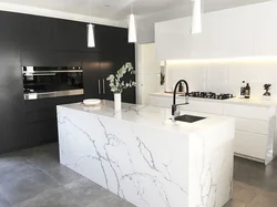 White marble tiles in the kitchen photo