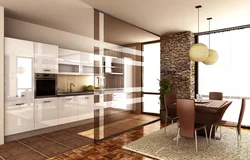 Living room and kitchen behind glass photo