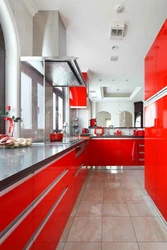 Gray Kitchen With Red Apron Photo