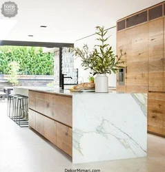 Kitchen White Marble And Wood Photo