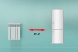 Refrigerator near the radiator in the kitchen photo