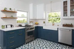 Blue kitchen floor tiles photo