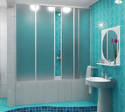 Sliding plastic curtains for bathroom photo