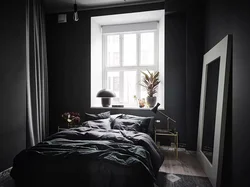 Dark wallpaper in a small bedroom photo