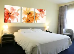Modular paintings photos in the bedroom interior