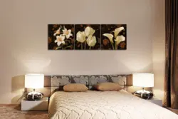 Modular paintings photos in the bedroom interior