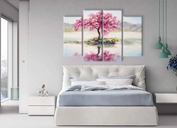Modular paintings photos in the bedroom interior