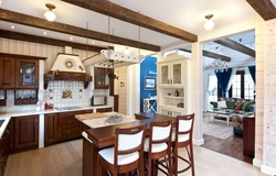 Timber on the ceiling in the kitchen photo