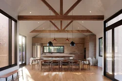 Timber on the ceiling in the kitchen photo