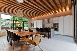 Timber on the ceiling in the kitchen photo