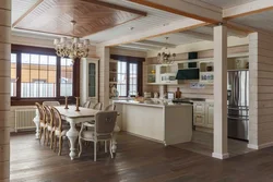 Timber on the ceiling in the kitchen photo