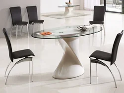 White glass table for the kitchen photo