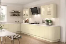 Photo of a kitchen on one wall, cream
