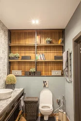 Shelves above the installation in the bathroom photo