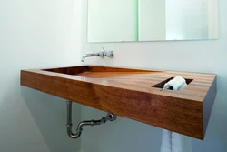Wooden countertop in the bathroom photo design