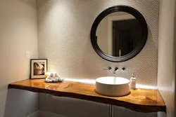 Wooden countertop in the bathroom photo design