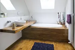 Wooden countertop in the bathroom photo design