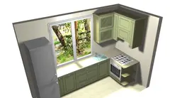 Kitchens on one side with a refrigerator photo