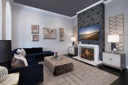 Wall behind the fireplace in the living room interior photo