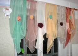 Organza curtains for the kitchen, photos of your own
