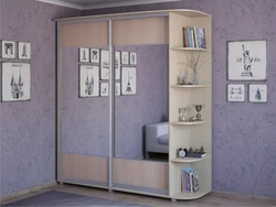 Бүйірлік сөрелері бар жатын бөлме гардеробының фотосуреті