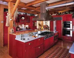 Kitchen hood in a wooden house photo