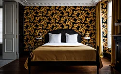 Dark wallpaper with flowers in the bedroom photo