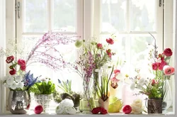 Kitchen window design made from flowers photo