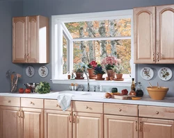 Kitchen window design made from flowers photo