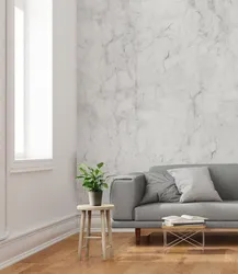 Wallpaper marble on the walls in the bedroom photo